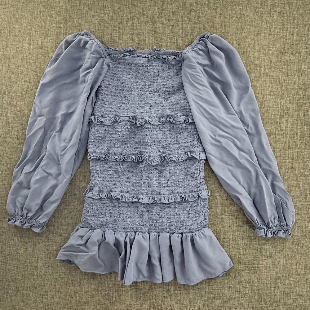 Katie J Smocked Dress long Puff Sleeves Stretchy Juniors Tween Medium Ruffled